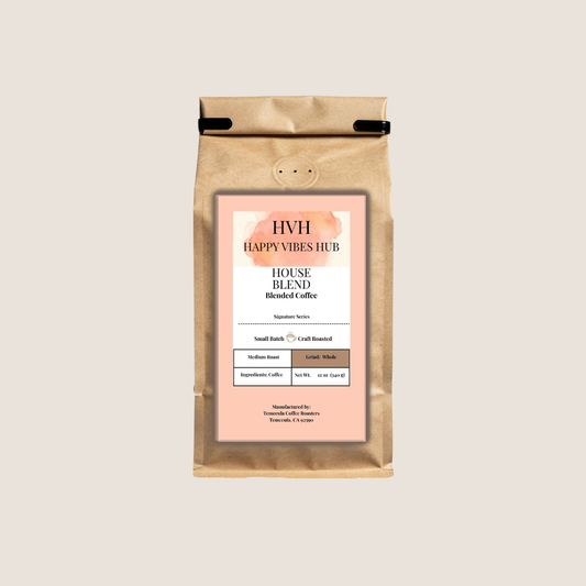 House Blend coffee bag by Happy Vibes Hub